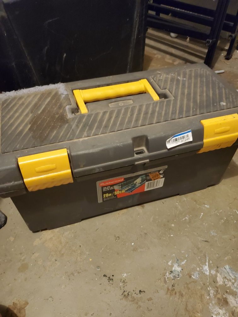 Rubbermaid tool box with plumbing fittings