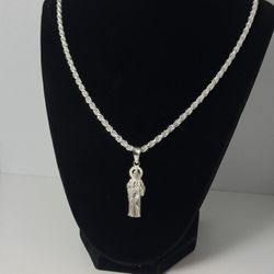 Cadena rope con dije de San Judas Tadeo plata 925 20 inch