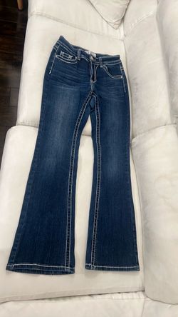 Dark Wash Flare Jeans with White Stitching