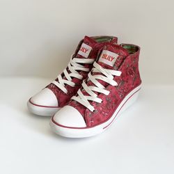 Oilily Red Green Floral Size 36 Converse Style Zippered High Top Sneakers