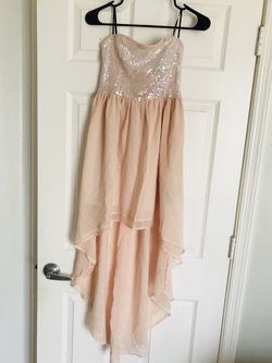 Pink dress, dress, low-hi dress, sequin dress