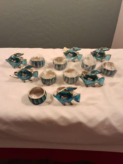 NEW LOT OF 13 Napkin Rings In Blue Hues. **POTTERY BARN and CRATE BARREL **