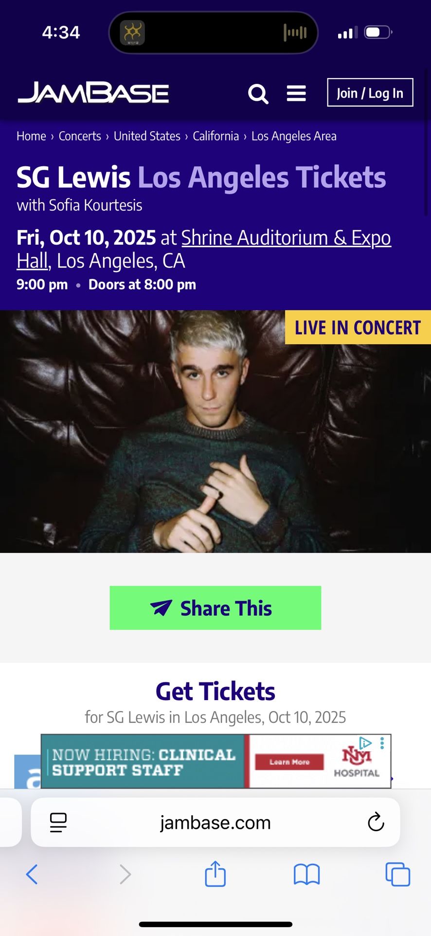(2) Tickets To SG Lewis Tour In LA