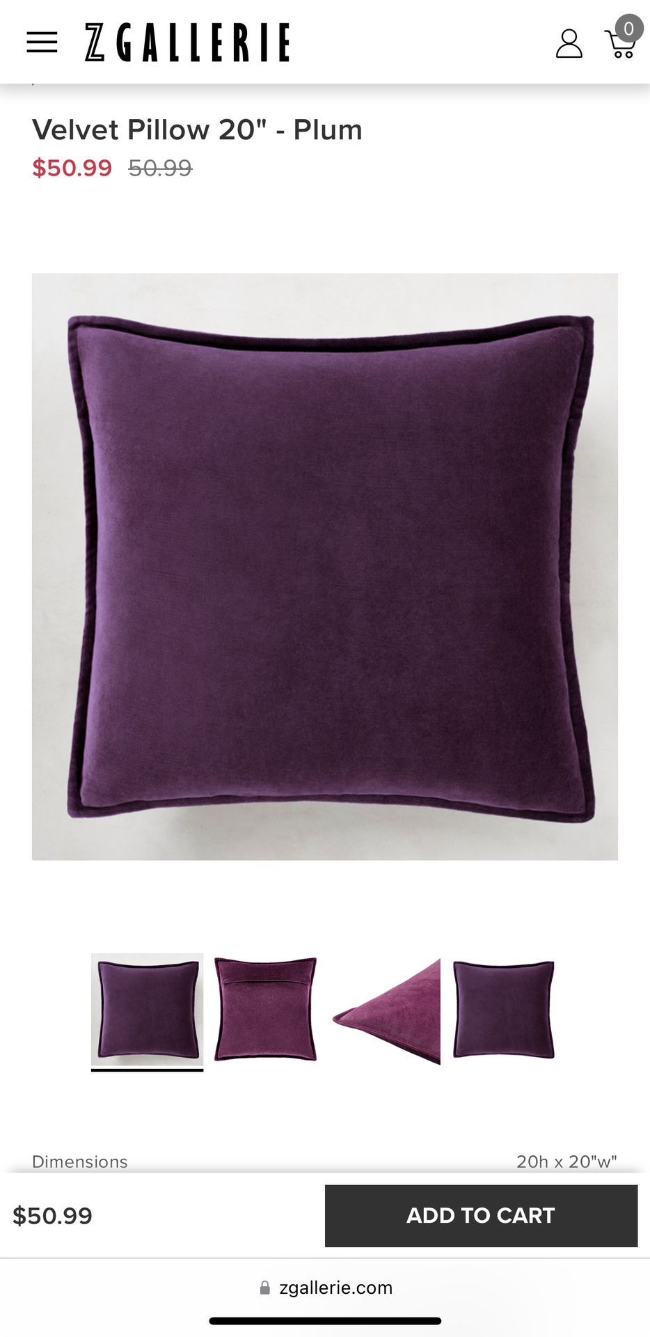 Z gallerie plum Purple Velvet Pillow