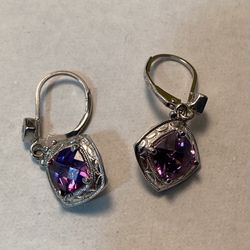Lever Back Lab Created Amethyst Earrings 