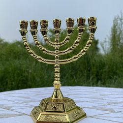 12 Tribes of Israel Menorah, Jerusalem Temple 7 Branch Jewish Candle Holder