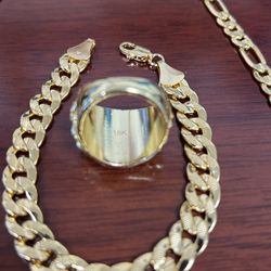 24 Inch Necklace, Bracelet And 10 1/2 Ring 18K Plated