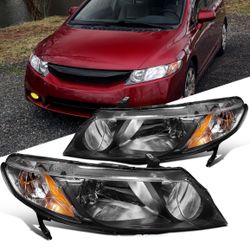 06-11 Honda Civic 4Dr Headlights Black Housing 