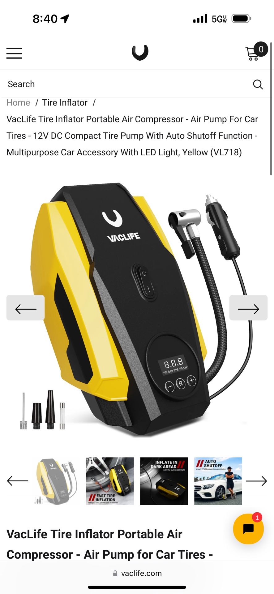 Tire Inflator Portable Air Compressor - Air Pump For Car Tires - 12V DC Compact Tire Pump With Auto Shutoff Function - Multipurpose Car Accessory With