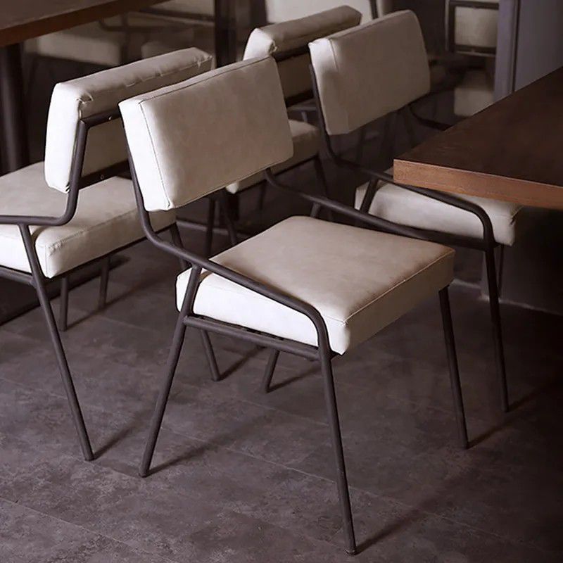 Industrial Upholstered Dining Chair White PU Leather Dining Chair 
