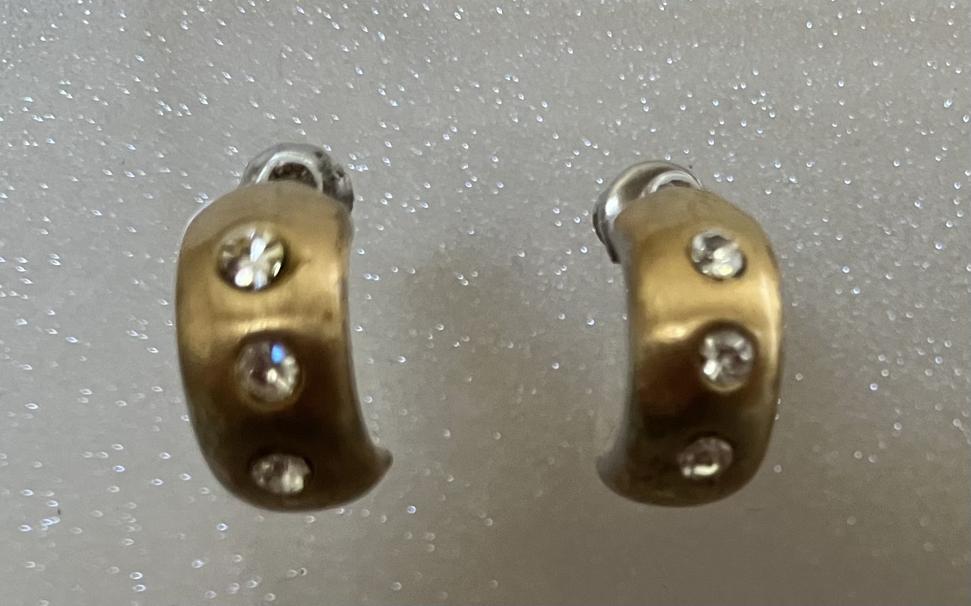 Gold Tone Pierced Half Hoop With Clear Rhinestones