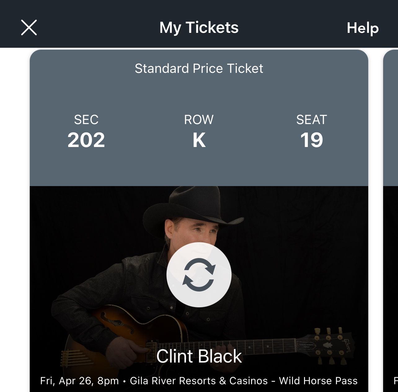 Clint Black Concert Tickets At (AISLE SEAT + 1 In) Gila River Casino-Transferred Through Ticketmaster Price Includes 2 Tickets!!