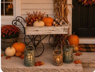 White wagon and 3 lanterns