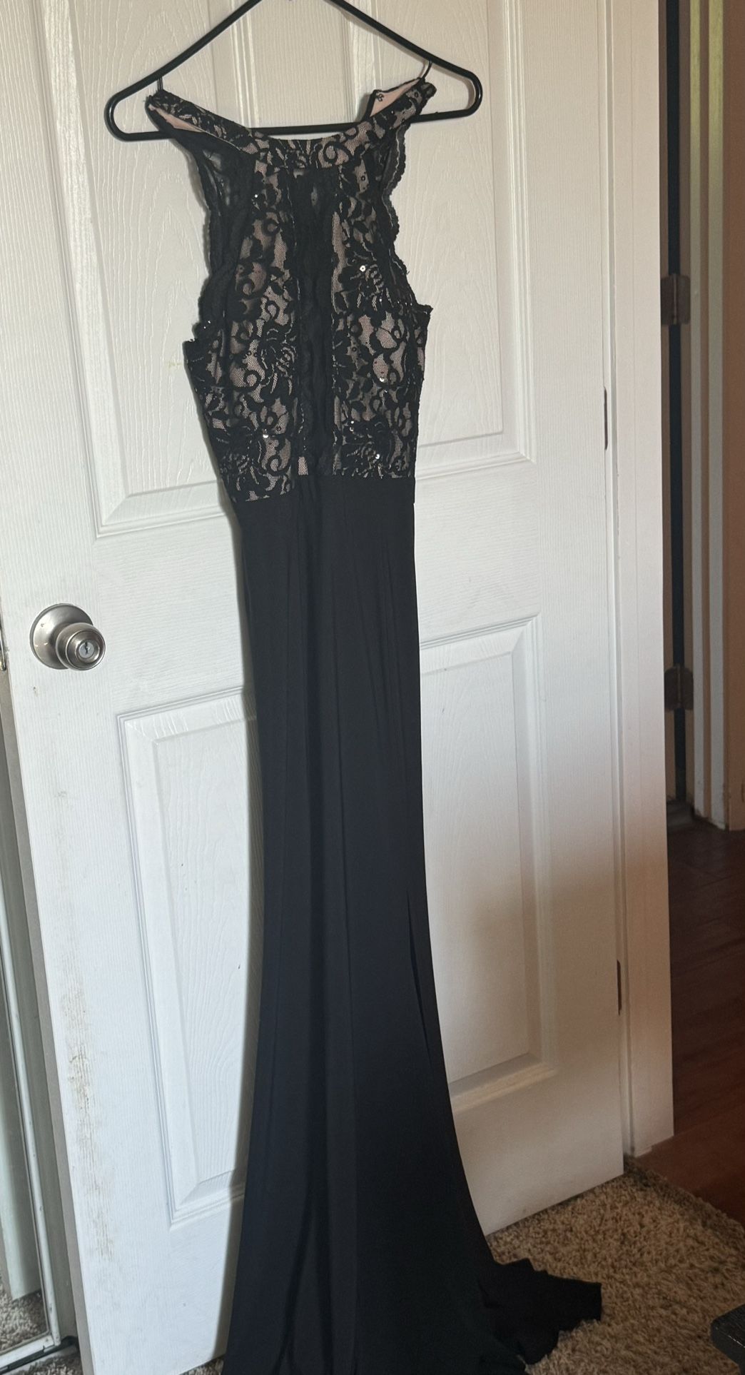 Evening Dress - black, lace, nude