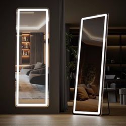 21 in. W x 64 in. H LED Light Rectangular Frameless Rounded Full Length Mirror Floor Mirror with 3 Colors