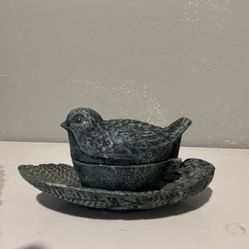 Antique Style Metal Bird Trinket Box Aged Patina Decor Collectible