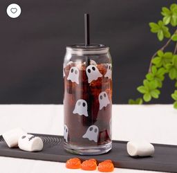 👻 Ghost Halloween Glass Tumbler with Straw