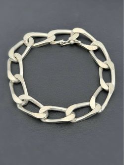 Vintage 925 Sterling Silver Big Curb Link Bracelet 8" 11mm