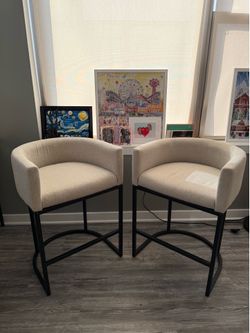 Brand New Set of 2 Beige Upholstered Counter Height Bar Stools