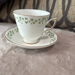 Vintage Royal Tara Fine Bone China Shamrock Teacup Cup & Saucer Made In Ireland
