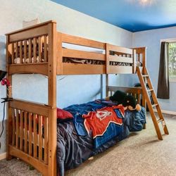 Wooden Single Bunk Bed With Mattresses