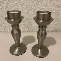 Pair Of Pewter Candle Holder 6.50” Tall 