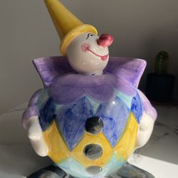 Vintage Collectible Colorful Ceramic Clown Piggy Bank