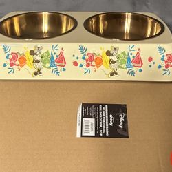 Minnie mouse, summer bamboo, stainless steel double dog and cat bowl