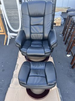 Argus Swivel Recliner with Ottoman, PU Leather & Wood Base Reclining Chair with Footrest