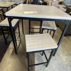 Grey Top Square Table With 4 Stools