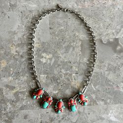 Ann Taylor coral turquoise chunky statement necklace