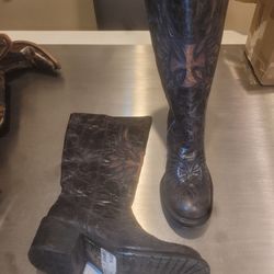 Insanley Cool & Rare Corral Cowboy x Military Boots Zipper Iron Cross Combat Size 7