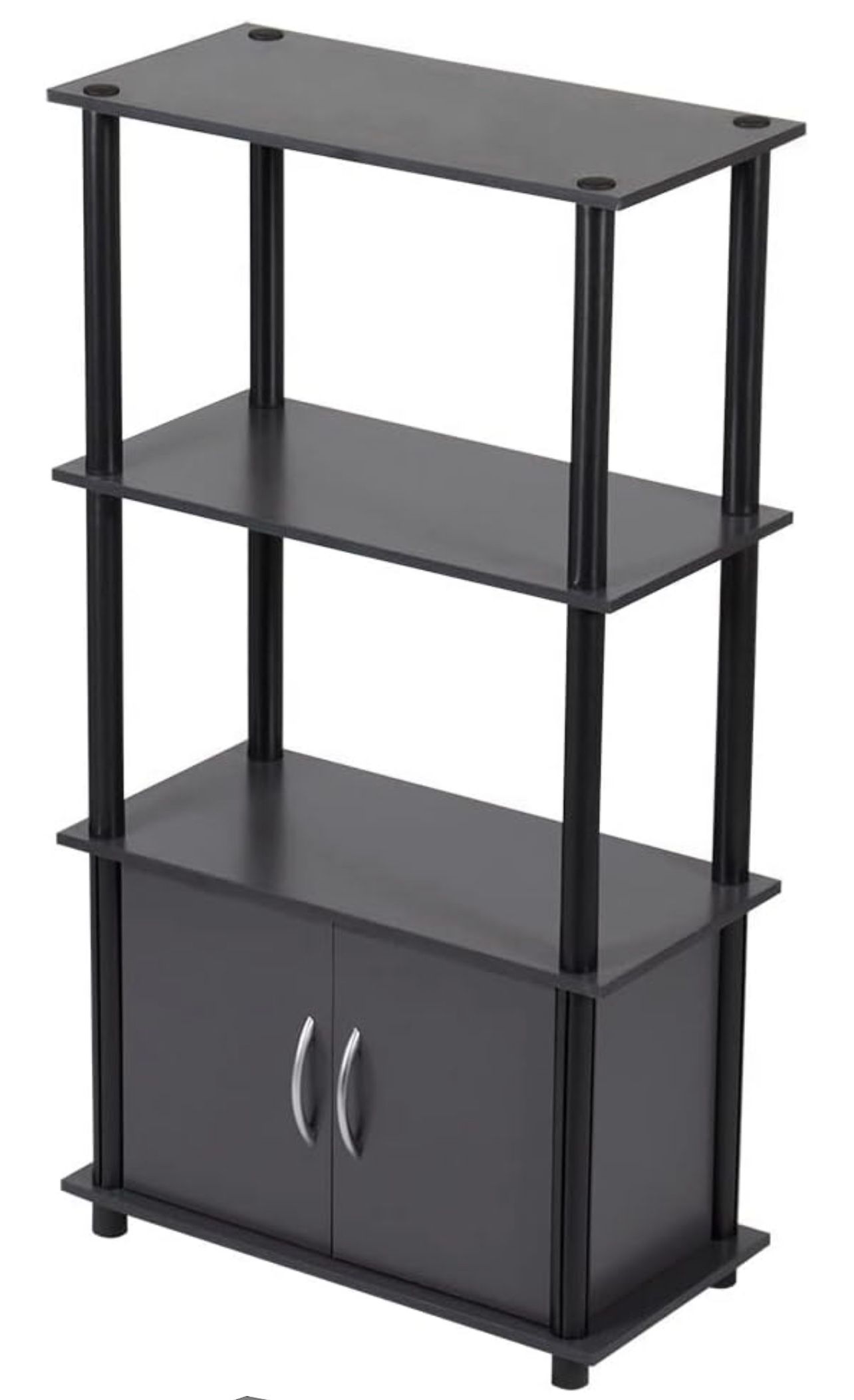 4 Tier Shelf Organizer with Cabinet (Grey) Contemporary Cabinet Shelves for Décor, Bins, and More | Tall Cabinet Storage Shelf Rack