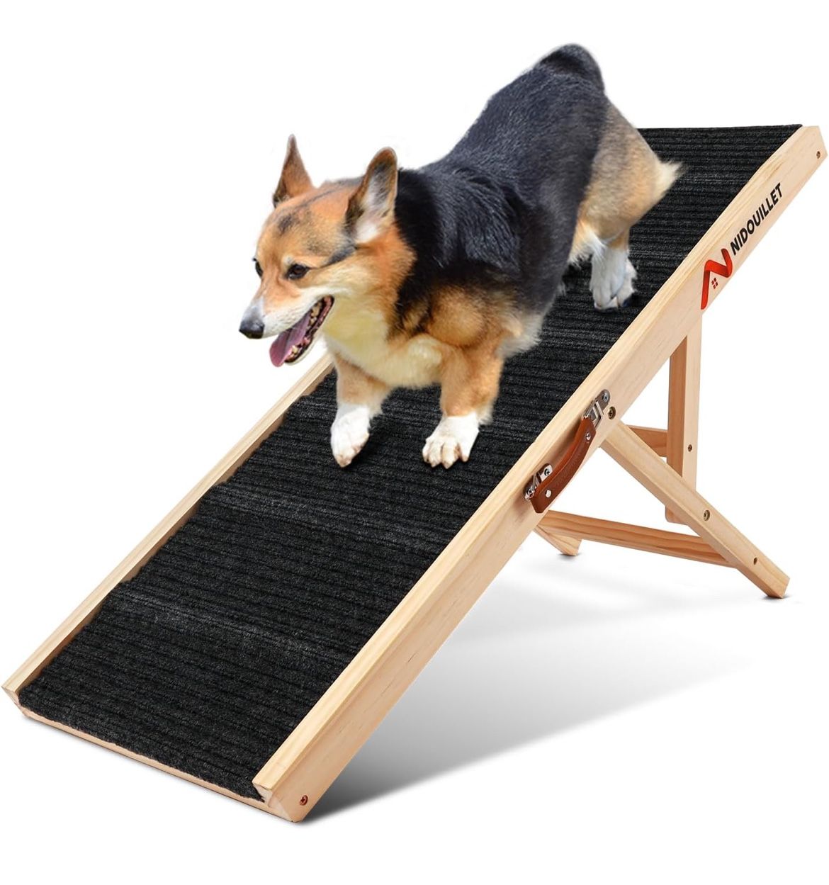 Dog Ramp for Bed, 39" Long Wooden Foldable Dog Ramp, 5 Adjustable Heights from 14.4" to 22.2" with Anti-Slip Traction Mat, Portable Pet Ramp for Bed,