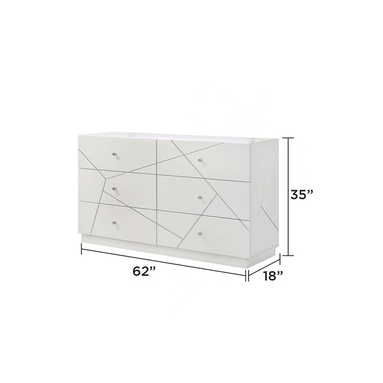 Manhattan Dresser – Geometric Design With Lacquer Finish & Red Velvet-Lined Drawers For Modern Bedrooms (INCLUDES DRESSER ONLY)
