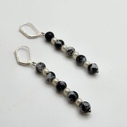 Black and Pearl Earrings 