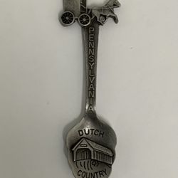 Pennsylvania Dutch Country Pewter Souvenir Spoon Horse Drawn Cart