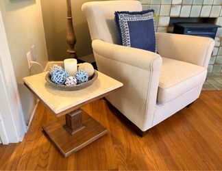 Vintage MCM Walnut & Marble Side Table