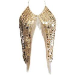 Gold Sequin Body chain bra with tassel waist chain