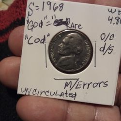 🇺🇸🎊" T. Jefferson. M./Errors.(1968)"S" Wt:4.67. Uncirculated