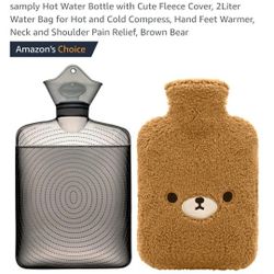 New samply Hot Water Bottle with Cute Fleece Cover, 2Liter Water Bag for Hot and Cold Compress, Hand Feet Warmer, Neck and Shoulder Pain Relief, Brown