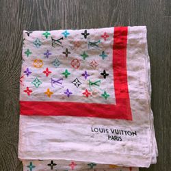 Louis Vuitton White n Red Rainbow Monogram Scarf