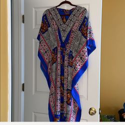 Blue elephant flowers printed dashiki free size with drawstring waist