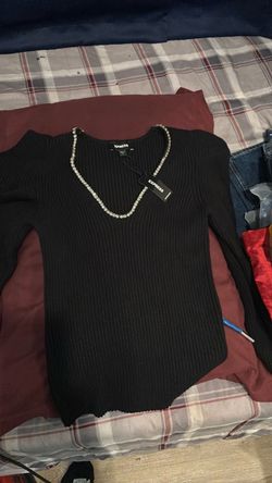 Express Black Ribbed V-Neck Sweater
