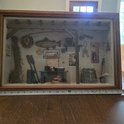 Fishing Shadow Box 21  " Wide.x 14 " High Handmade