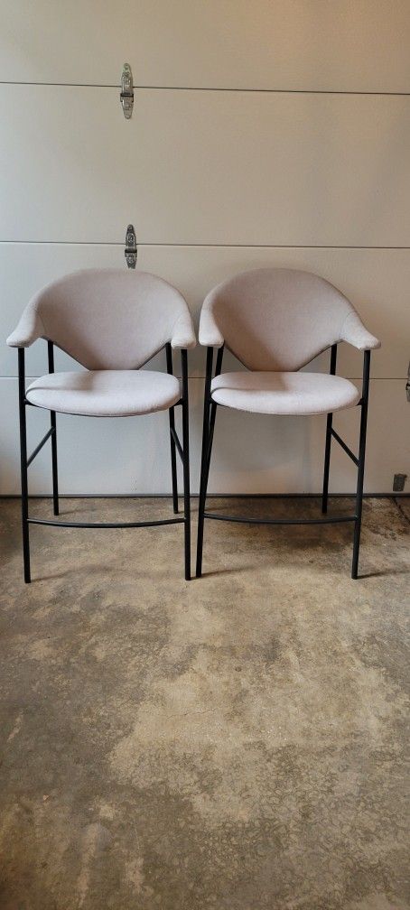 Pair of Heavyweight Counter Stools in BlackMeta and Light Grey Fabric