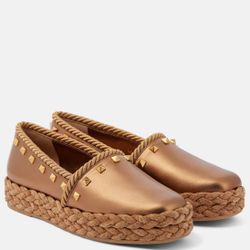 Valentino Garavani Rockstud metallic leather espadrilles size 10