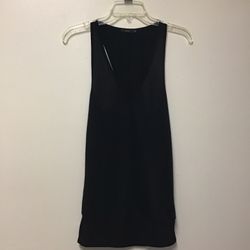 Women’s LUX Polyester/rayon black racer back tank top with a sweater band on the bottom… Medium
