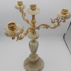 Rare Exquisite Vintage Onyx & Brass Candelabra Made In Italy 