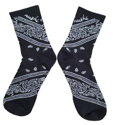 Nushi Black Bandana Paisley Crew Socks